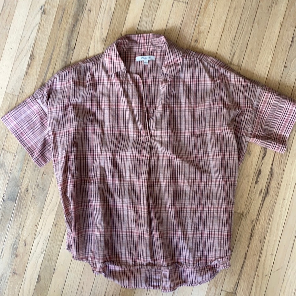 Madewell pink plaid short sleeve buttondown